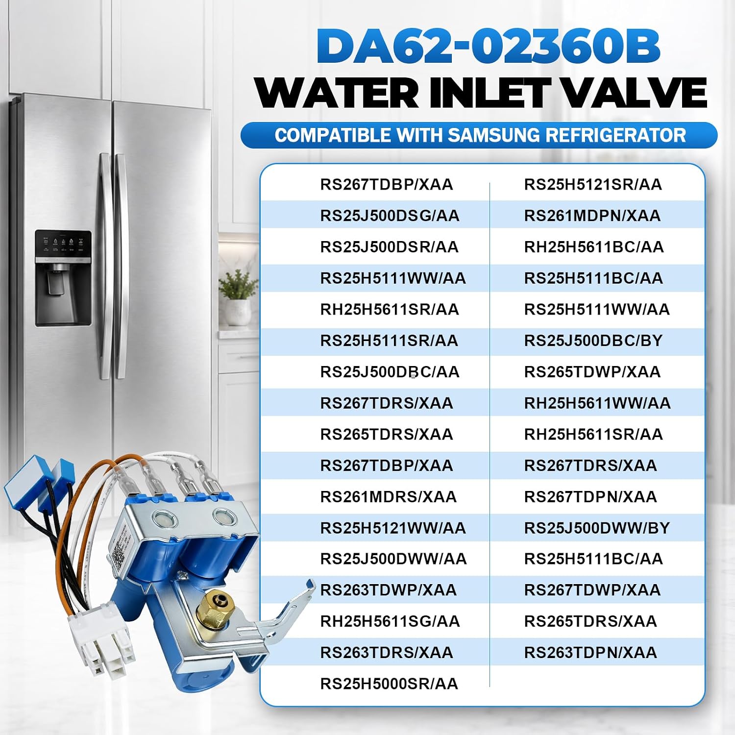 DA62-02360B Refrigerator Water Inlet Solenoid Valve, Compatible with Samsung Washing Machine, Replace DA62-02291D, 2034646, AP4926345, EAP4146914, PS4146914, ASM31195, PD00024329, 737534554869
