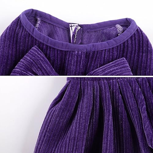 Miniatura 3 de Vestido a rayas para perro, disfraz de lazo para niña con anillo y correa de arnés, vestido de fiesta de cumpleaños de boda para perro (morado, XS)