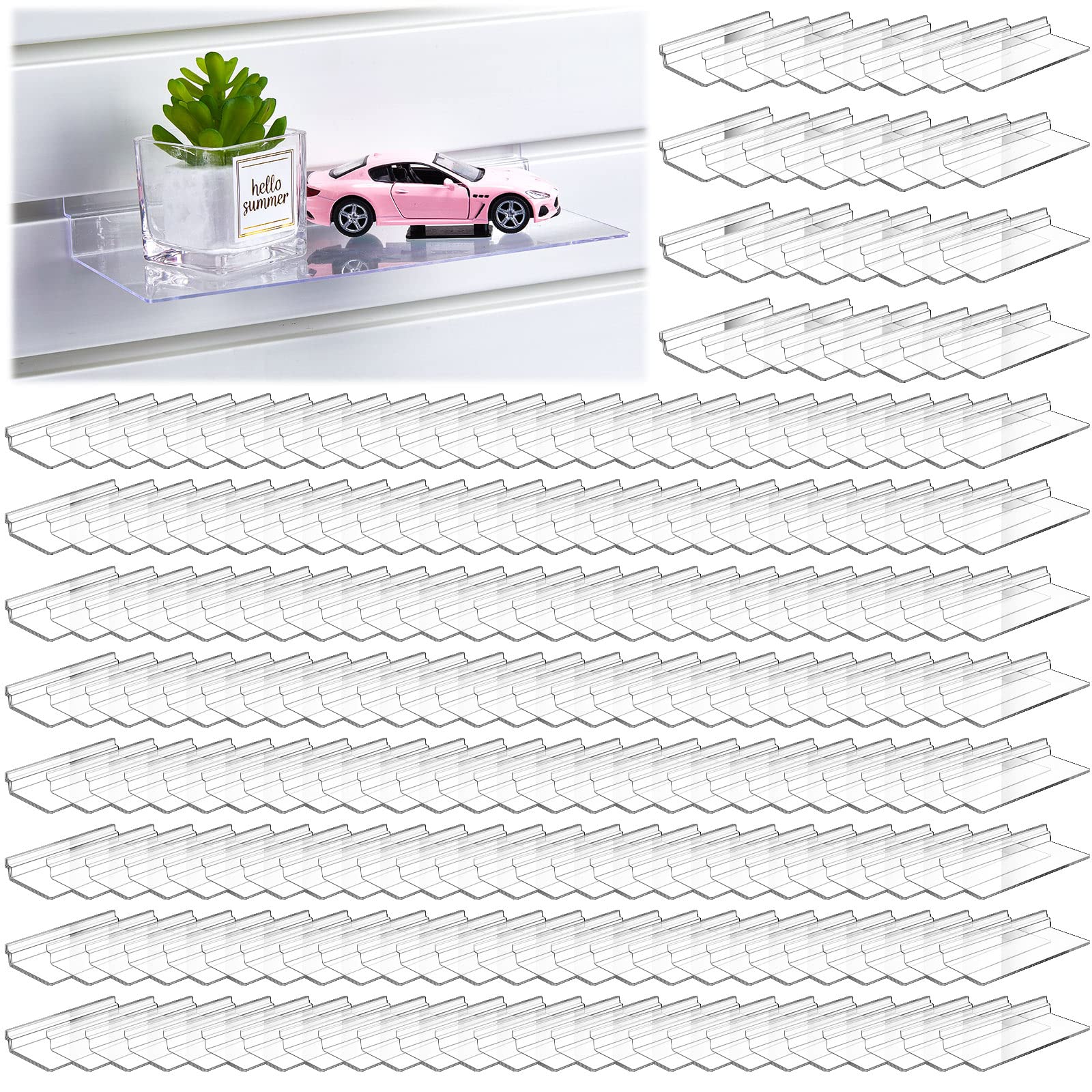 150 Pack Slatwall Shelves Hanging Slatwall Accessories Clear Wall Shelves Shoe Shelves for Wall Retail Display Shelves Slatwall Shoe Shelf for Home Shoe Stores Boutiques Supplies, 4.5 x 10 Inches