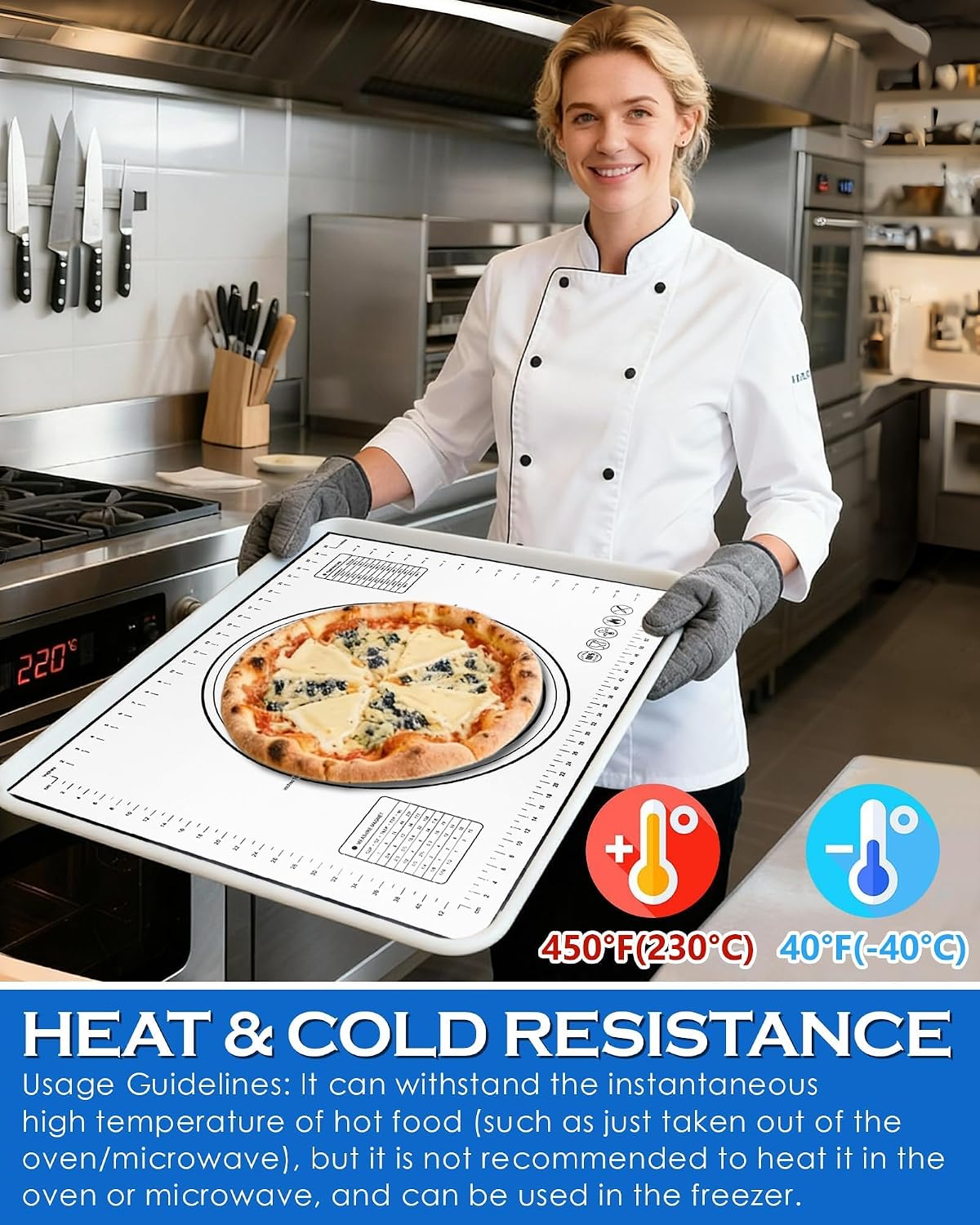 Silicone Pastry Mat with Measurements, 28" x 20" Extra Large Silicone Baking Mat, Non-slip Pastry Rolling Sourdough Baking Mat, Bread Rolling Dough Mats Sheet for Fondant,Pizza,Pie,Cookies thumbnail