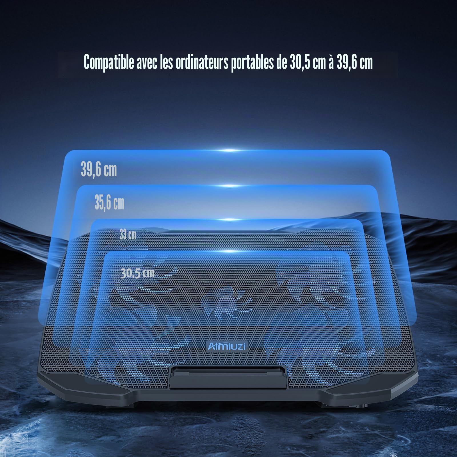 AIMIUZI Support de refroidissement pour ordinateur portable de 12 à 15,6", 5 ventilateurs silencieux, 5 angles réglables (noir)