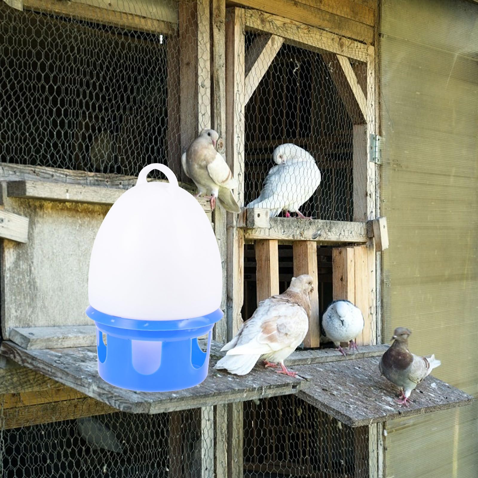 Artibetter Abreuvoir Suspendu pour Pigeons 10l avec Poignée Bleu et Blanc, Distributeur d'eau en Plastique, Mangeoire Pratique pour Oiseaux de Compagnie, Usage Intérieur et Extérieur