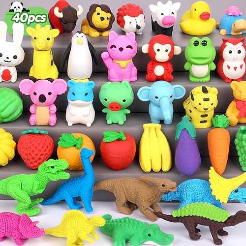 Miniatura 10 de 80 mini borradores de animales para niños juguetes pequeños a granel borradores lindos 3D caja del tesoro juguetes para niños suministros escolares