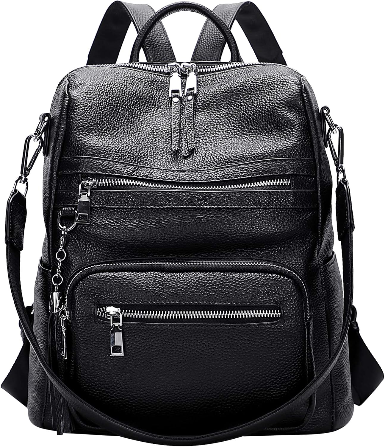 ALTOSY Genuine Leather Backpack Purse for Women Large Shoulder Bag With Laptop Compartment Multiple Pockets(S106 Black)