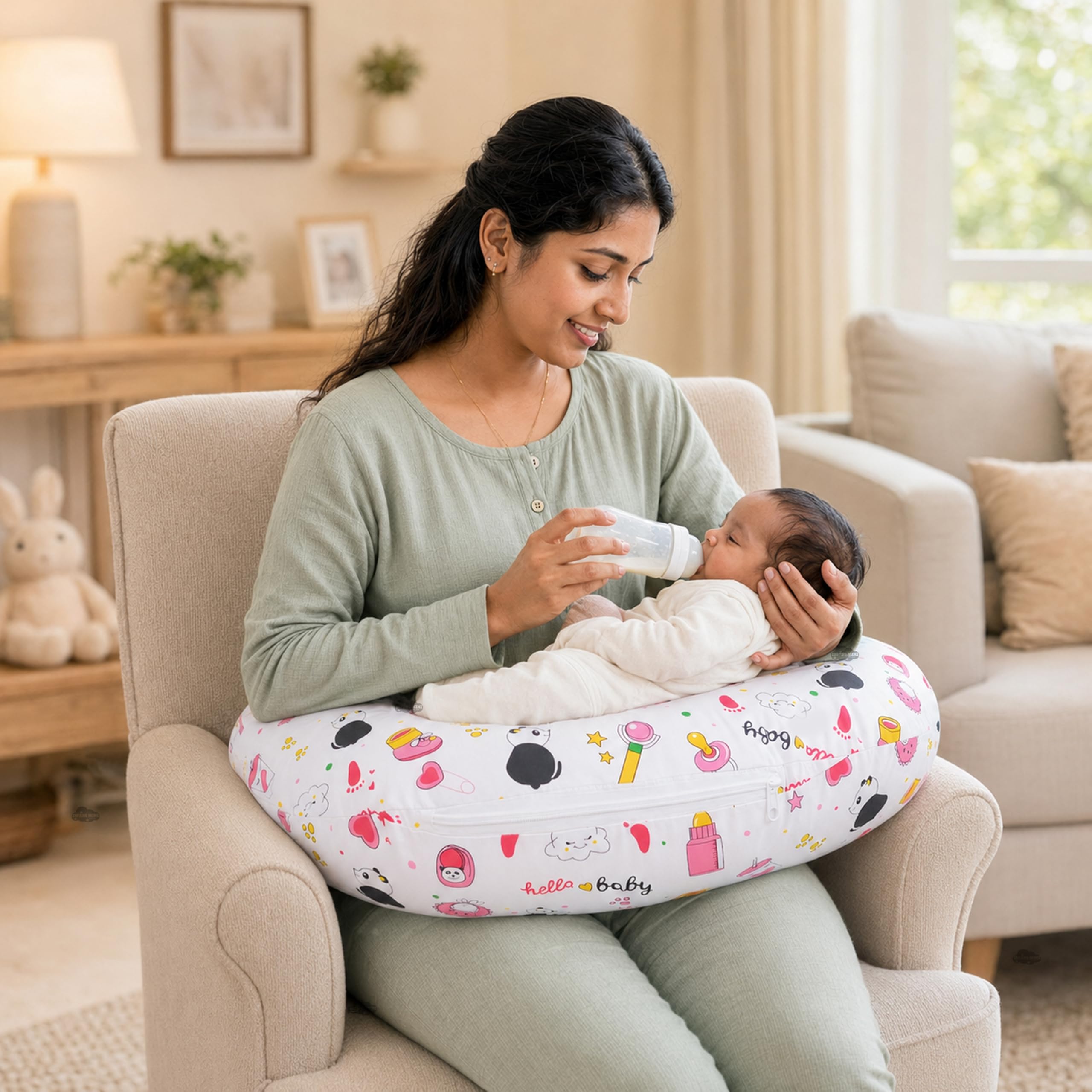 Infans Mini Baby Feeding Pillow Cotton|Maternity Feeding Pillow Portable & Adjustable|Nursing Pillow for Mother and New Born Baby (Panda Pink)-image-44