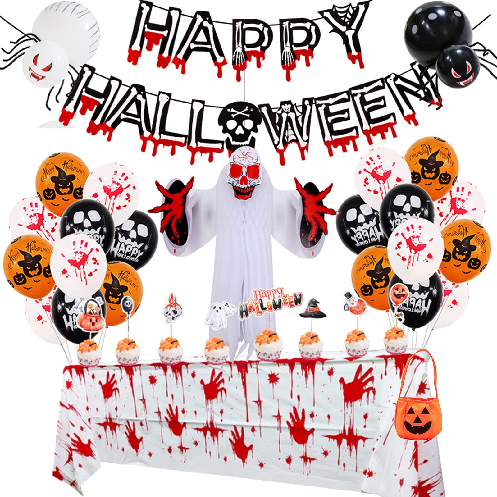 Halloween Balloon Decorations Home Decor Kit Black Orange White Balloons with Mylar Spider Balloon for Halloween Theme Party Background Classroom Decorations