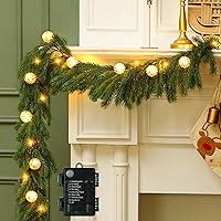 Vista 9 de Ceenna Guirnalda de Cedro de Navidad Preencendida de 6.2 Pies con Luces, Guirnalda de Pino Artificial, Decoraciones Navideñas con Adornos de Bolas