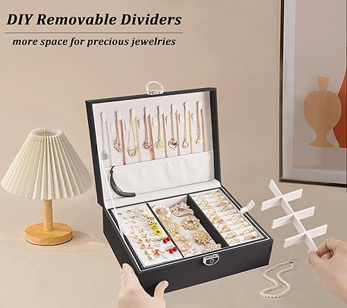 Miniatura 4 de Joyero organizador para mujeres y niñas, 2 en 1, cajas de joyería y organizadores, caja organizadora de joyas grande para anillos, pulseras,