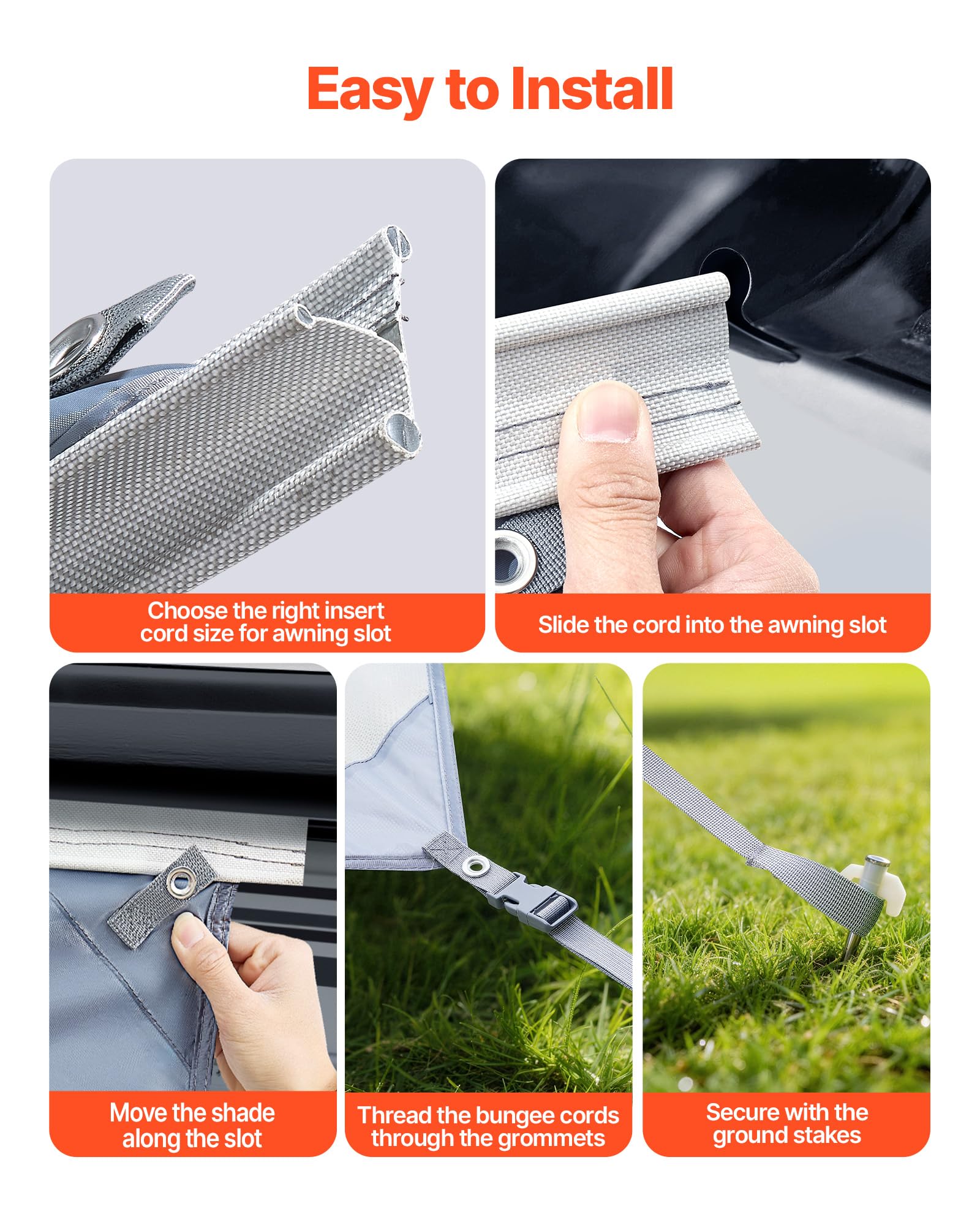 VEVOR Pannello Laterale Frangisole in Poliestere Trasparente Parete Frontale per Camper Roulotte 2x4,3m Compatibile per Tenda da Sole 4,5m