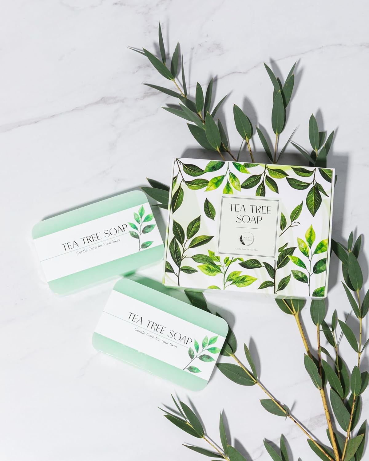 Aura Naturals Tea Tree Soap Bar - Set of 2, Natural Soap Bar for Face & Body Wash, Tea Tree Oil Soap with Anti Fungal Properties for Body Itching Acne Athlete's Foot Folliculitis 8 81teKk3MlCL. AC SL1500