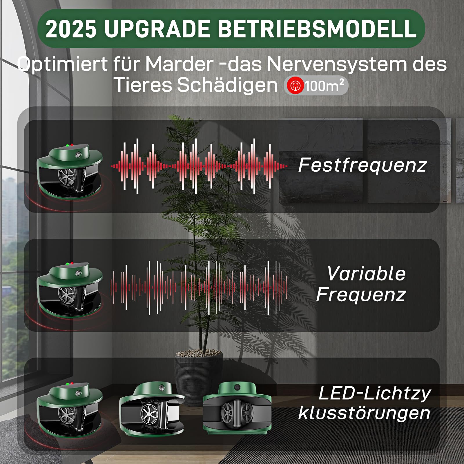 MEKEET Ultraschall Maus und Ratten 360°, Mäuseabwehr, Frequenz Regelbar, LED Stroboskoplicht Nagetierbekämpfung für Nagetiere, Spinnen, Eichhörnchen, Mäuse
