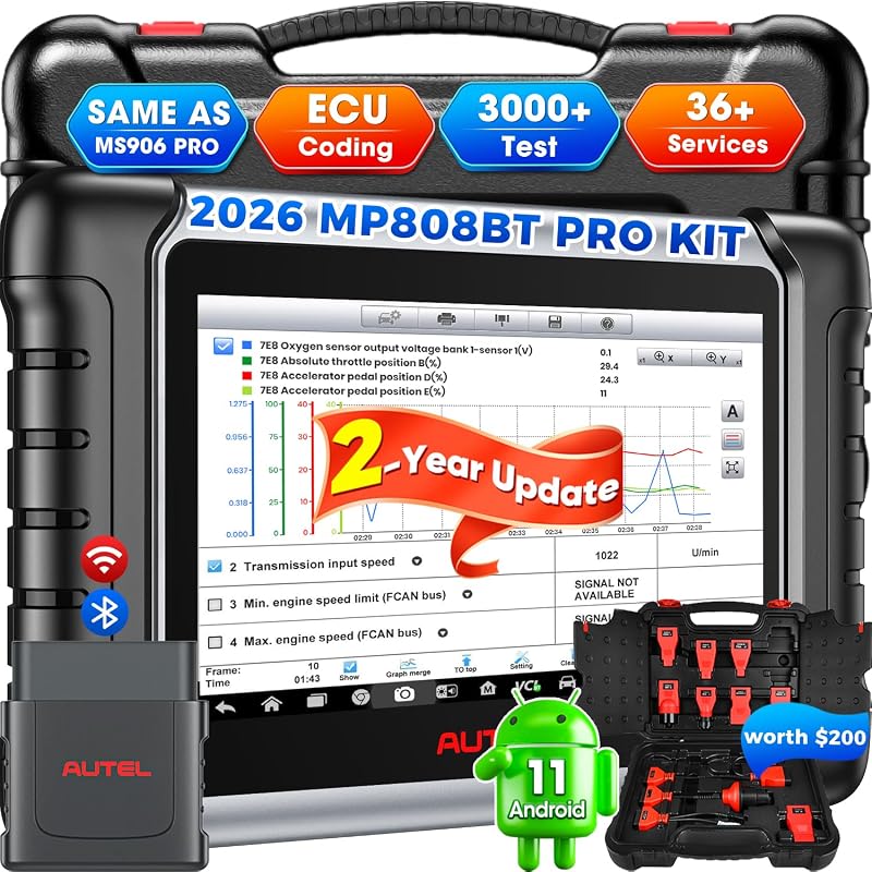 Autel Scanner MaxiPRO MP808BT PRO KIT, ECU Coding w/ 2 Years Update ($700) | 11PCS OBD Adapters, Work as MaxiSYS MS906 PRO MP900BT, Up of MaxiCOM MK900BT MK900, Bidirectional 3000+Test, 30+ Services