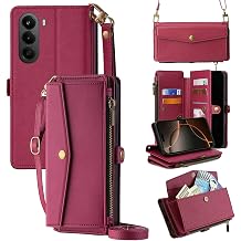 Compatible for OnePlus Nord CE6 Lite Flip Folio Cover with Zipper Pocket, Case Wallet Leather Multi-Card, Crossbody, Shockproof Phone Case - red