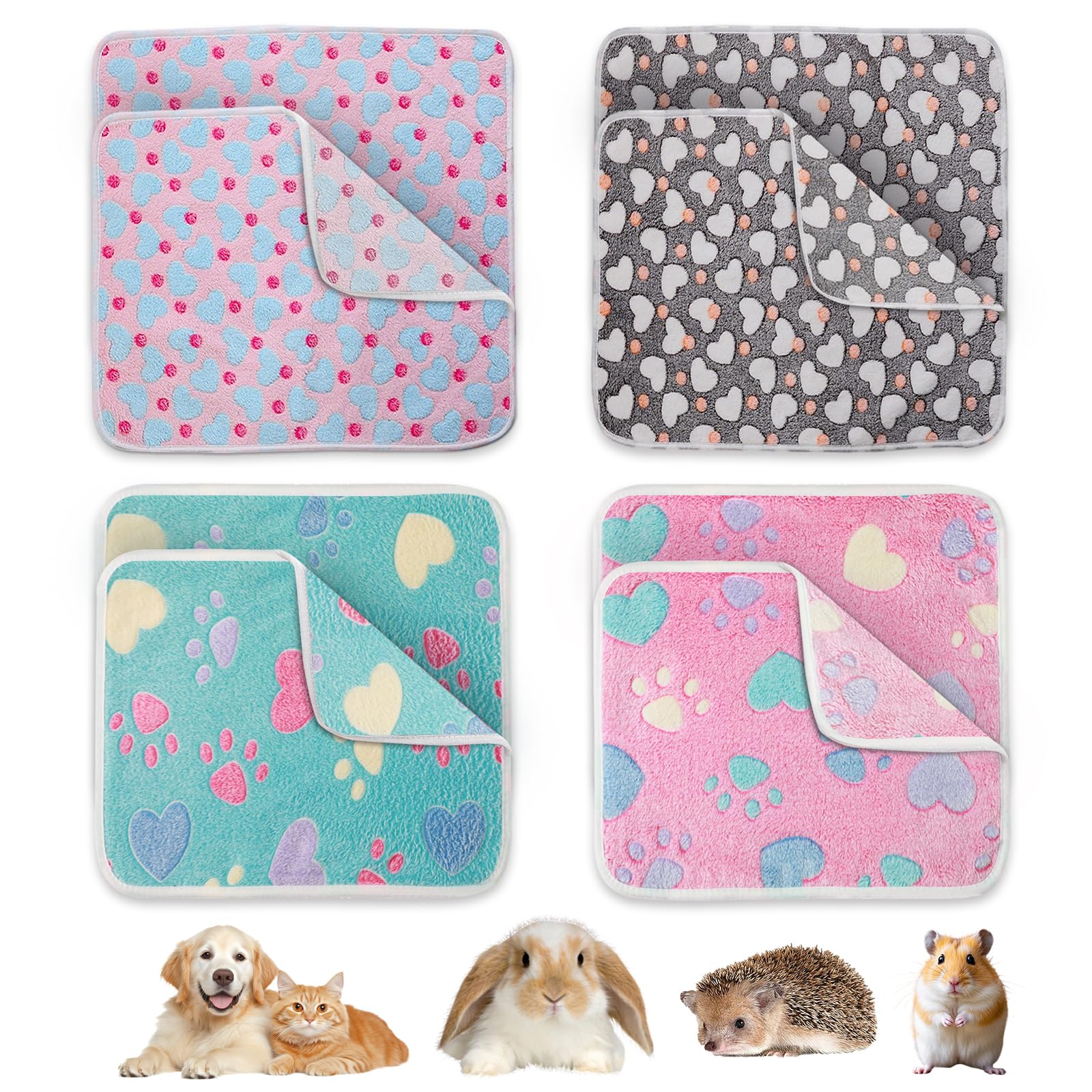 Lirynox Guinea Pig Fleece Cage Liner, 8 Pcs Small Animal Fleece Bedding, Reusable Hamster Pee Pad Bedding, Washable & Air Dried Pee Pads for Hamster Ferret Kittens Squirrels Hedgehog (25x25cm)