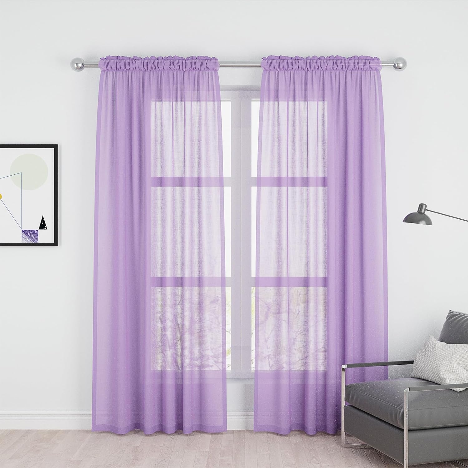UPOPO Lilac Sheer Curtains 80 inches Long Living Room