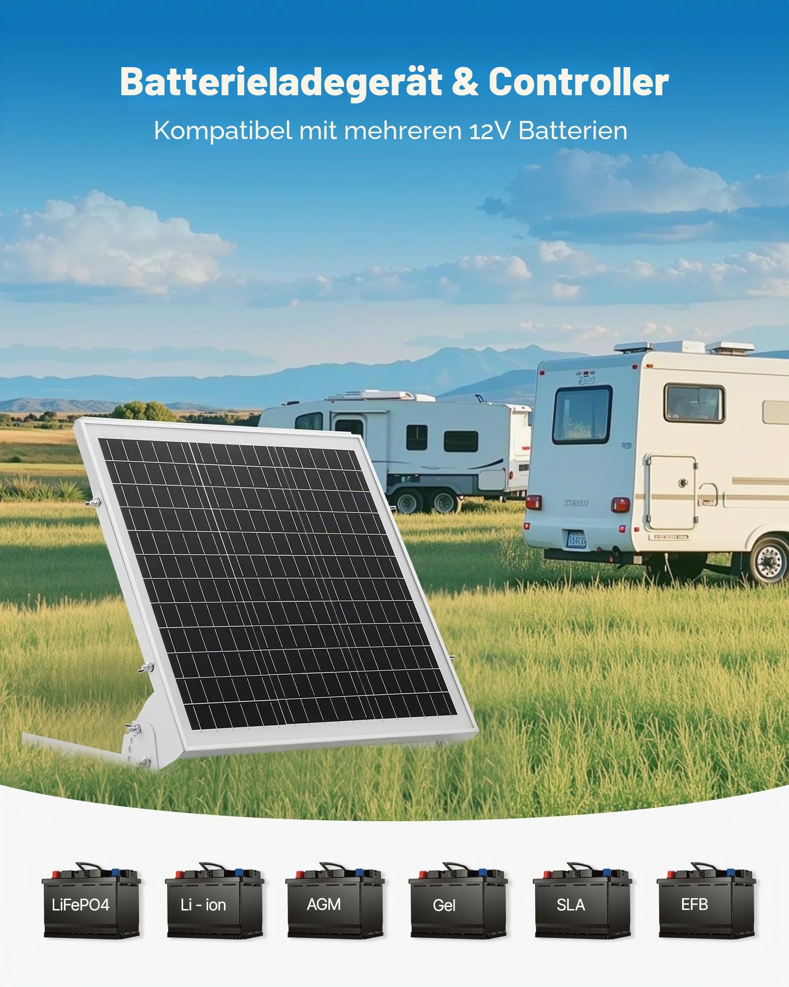 VEVOR 12V Monokristallines Solarpanel-Kit 20W, MPPT-Controller, IP65 wasserdicht für Auto, Boot, Wohnmobil