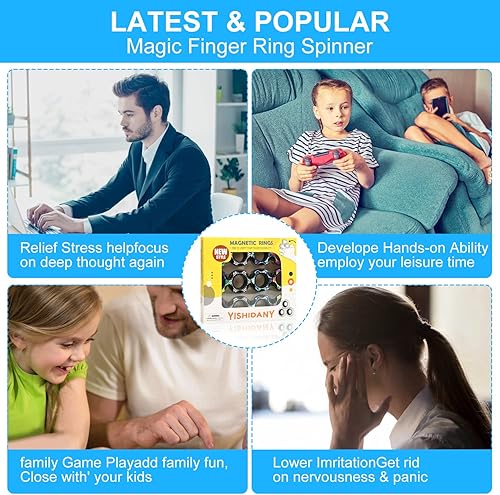 Miniatura 5 de Paquete de 12 anillos magnéticos para ansiedad, con imanes para aliviar el estrés, estilo neumático, anillos mágicos para entrenamiento, alivia la