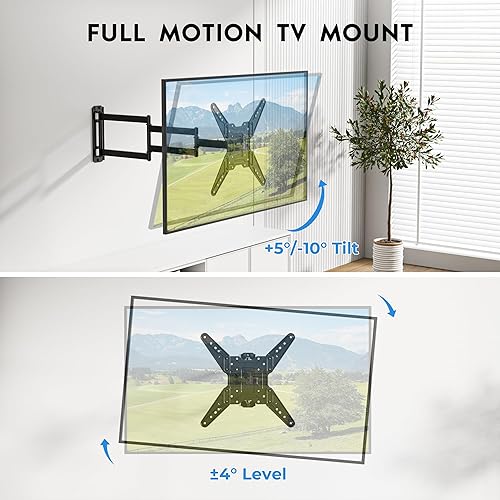 Miniatura 5 de BONTEC Soporte de pared para TV para pantallas planas y curvas LED LCD OLED de 26 a 65 pulgadas, soporte giratorio de movimiento completo e