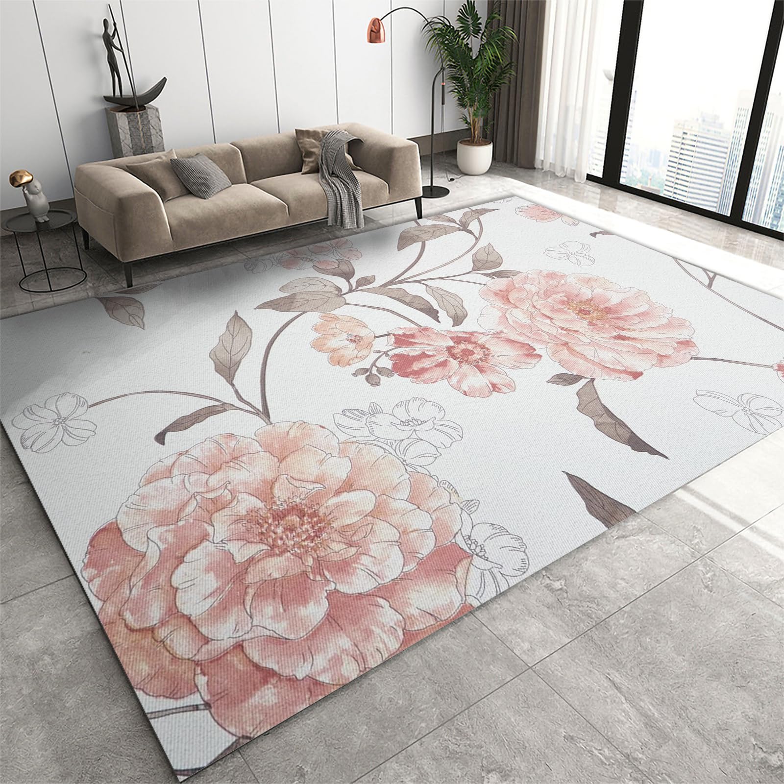 Tapis antidérapant rose pivoine à poils courts pour entrée et chambre