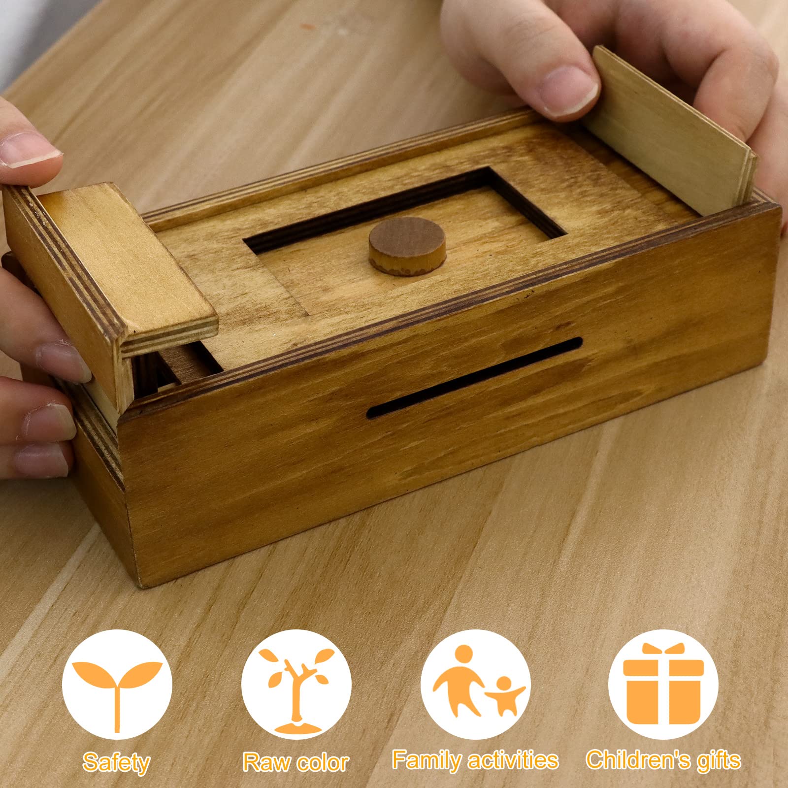 Boîte Secrète Puzzle En Bois – 2 Compartiments Cachés, Casse-Tête Magique – Pour Bijoux, Pièces, Cadeaux