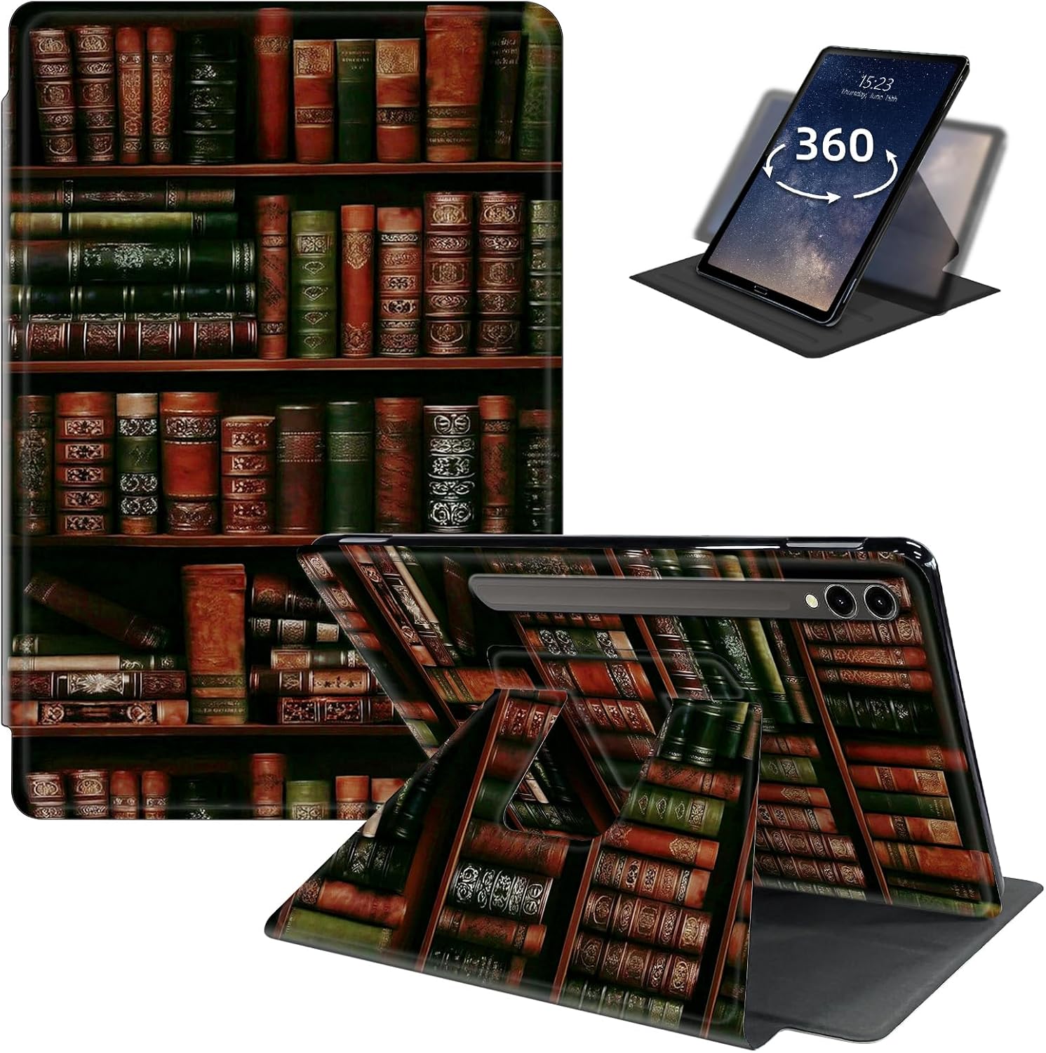 Case for Samsung Galaxy Tab S10 Ultra 2024 14.6",360 Degree Rotating Smart Cover Case with S Pen Holder & Auto Sleep/Wake for Tab S9 Ultra/S8 Ultra-Dusty Bookshelf