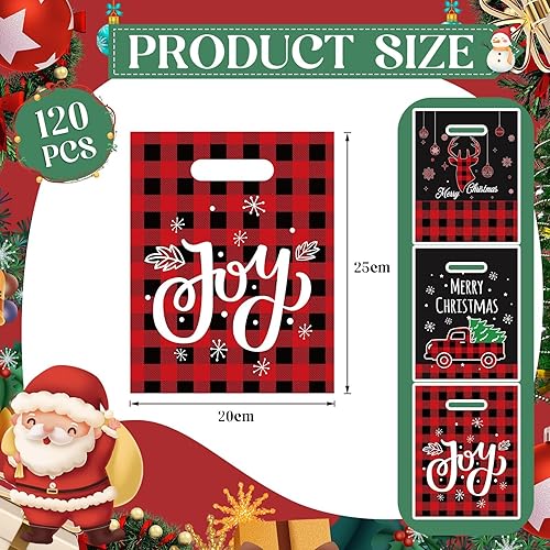 Miniatura 2 de Cholemy 120 bolsas de plástico de Navidad a granel de 8 x 10 pulgadas, bolsa de regalo de Navidad, bolsas de regalo de Navidad con asa para compras,