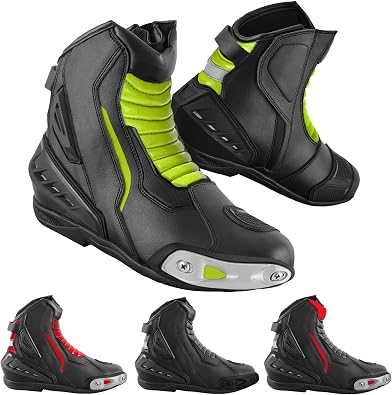 Mens Motorcycle Boots Waterproof Leather Biker Riding Shoes with CE Approved Shoes, Anti-Slip Sole & Breathable Lining
