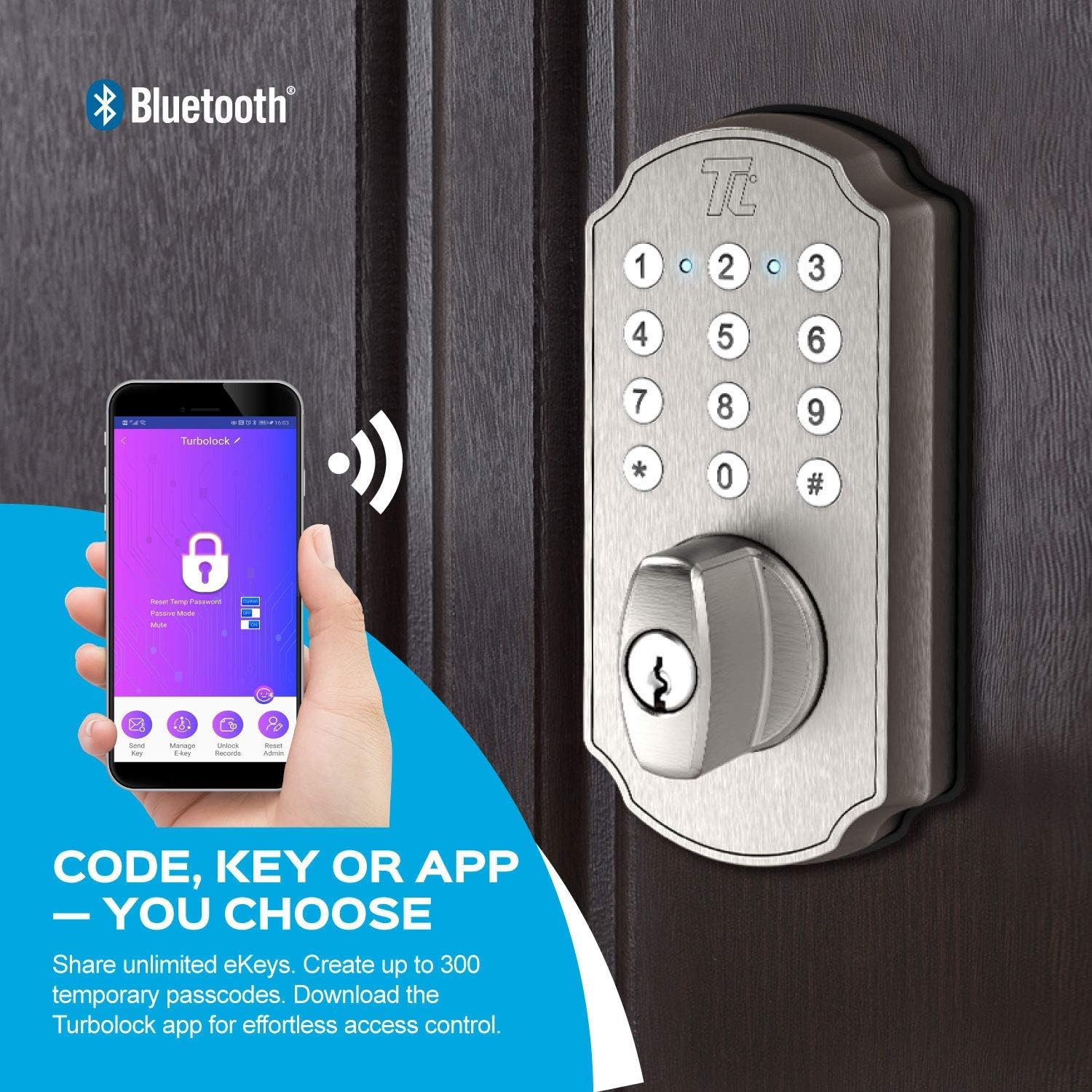 Tech Deals 🔥 TURBOLOCK Keyless Door Lock with Keypad and Voice Prompts | Digital Deadbolt Smart Lock w/Commercial-Grade Zinc Alloy & Easy Installation (IP65) (Bluetooth, Oil Rubbed Bronze)