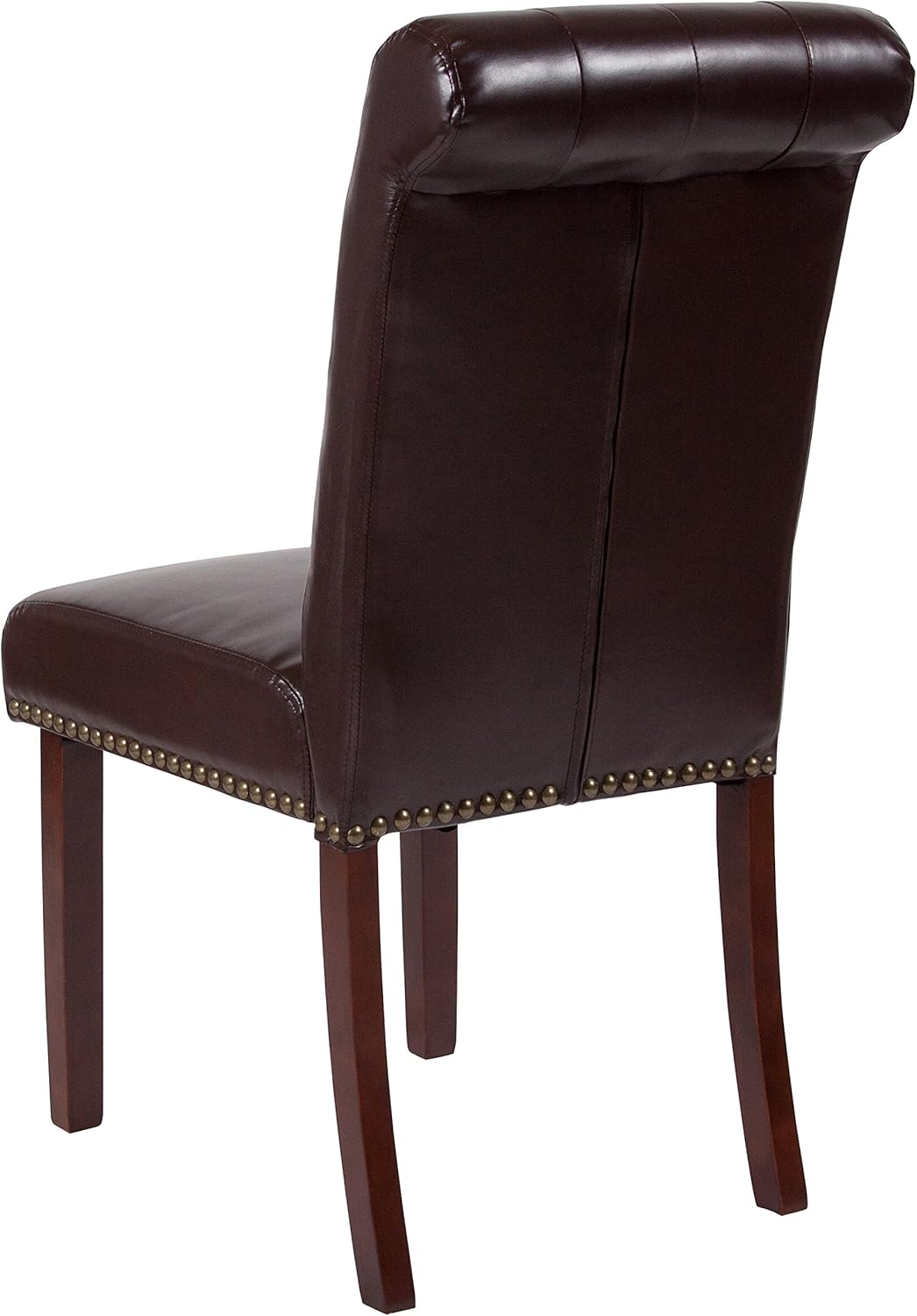 EMMA + OLIVER Brown LeatherSoft Tufted Parsons Chair with Rolled Back & Nail Trim