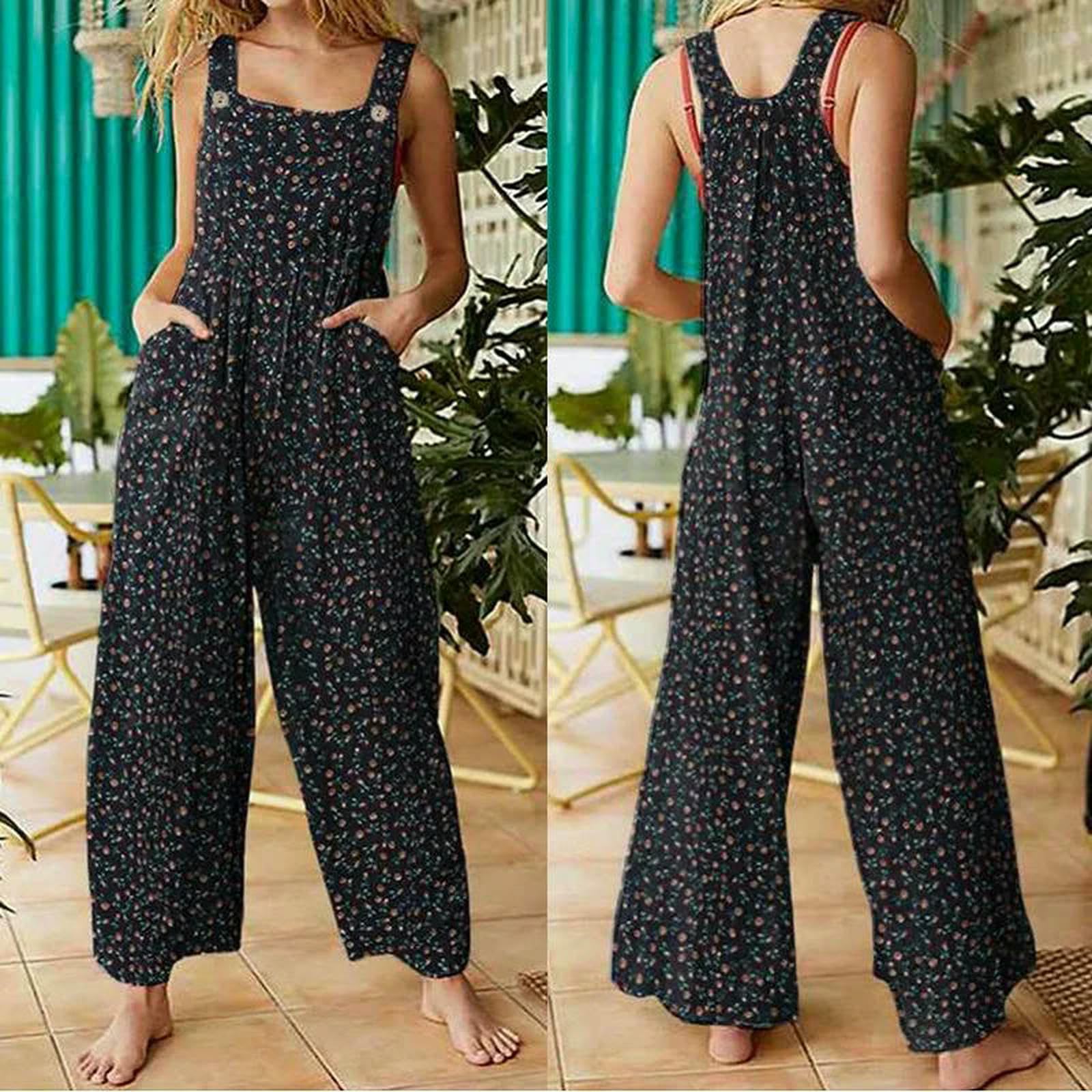 Mono De Verano Mono Holgado Informal De Verano para Mujer con Estampado Floral.