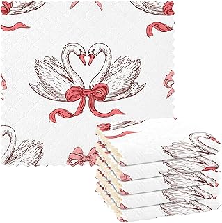 Kitchen Dish Towels 6 Pack Hand-Drawn Swans Dishcloths Fast Drying Washcloth Tea Towel Reusable Dish Rags for Kitchen Bathroom Office 11 X 11 Inches