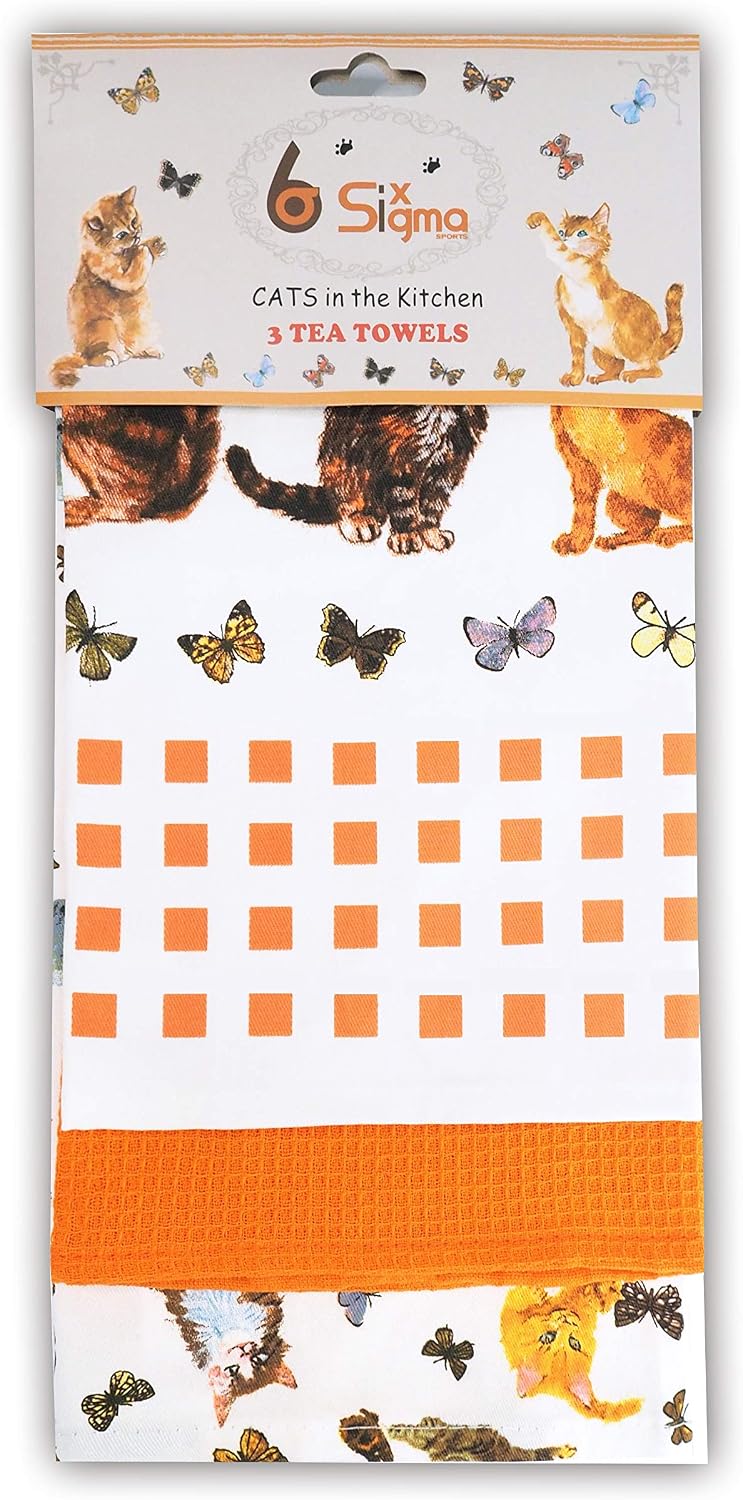 SiXsigma Sports Pack of 3 Tea Towels For Kitchen, Premium Cotton Decorative Kitchen Towel Linen for Cooking BBQ - Image 3