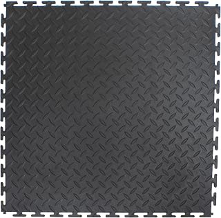 VersaTex Garage Floor 18 x 18 inch Square Rubber Diamond Plate Interlocking Floor Tiles for Home Gym, Garage Flooring, Trade Show Flooring, Basement Tiles, 8 Pack (Black)