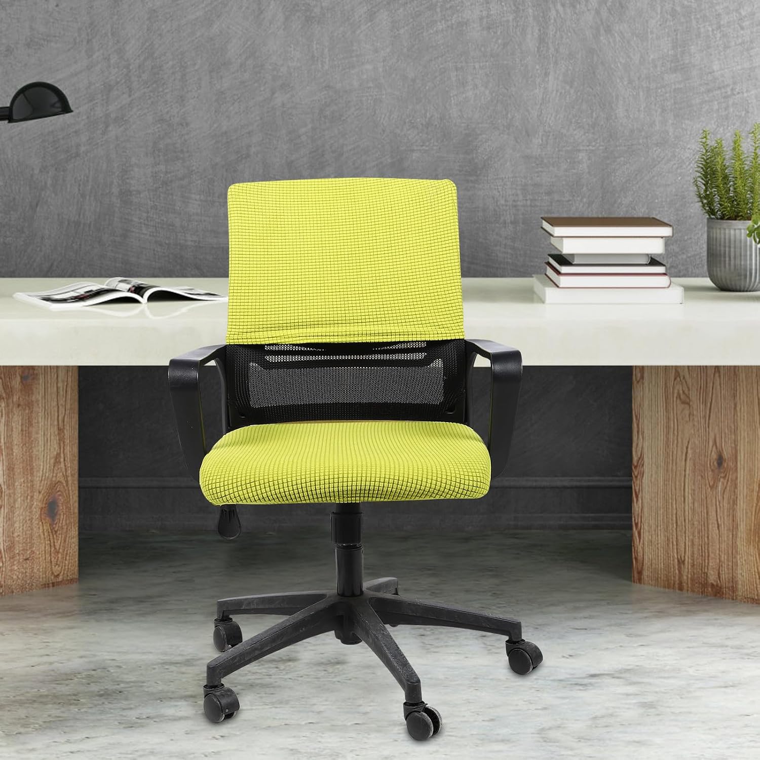 VOSAREA Office Chair Cover Set with Separate Seat and Backrest Covers Green Polyester Stretch Chair Slipcovers