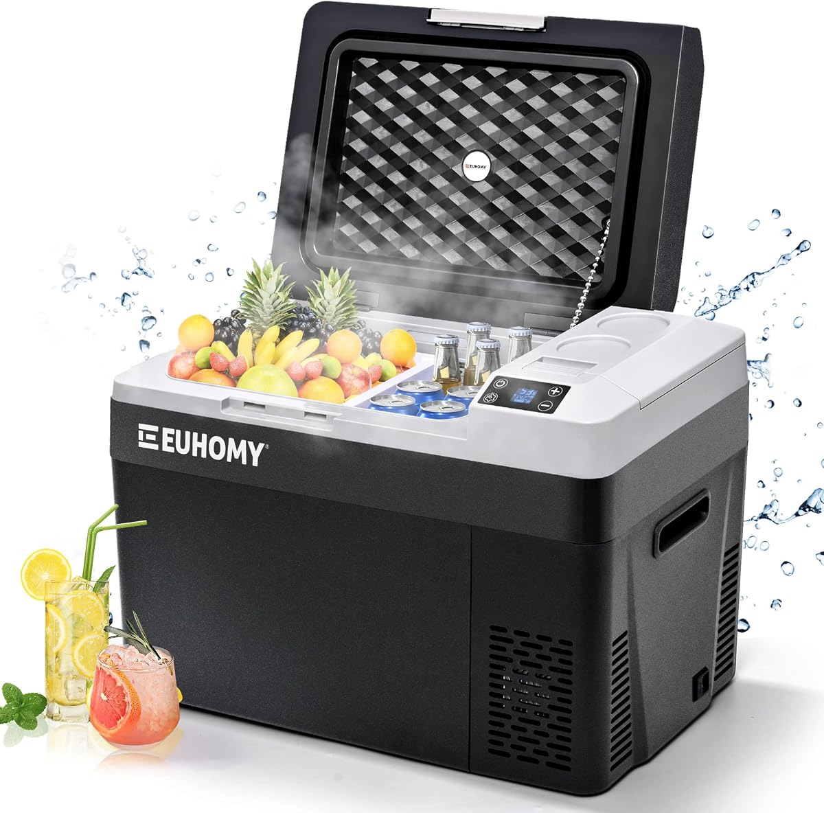 Refrigerador 31QT de 12 voltios, refrigerador eléctrico, batería utilizable, -4 ℉ ~ 68 ℉ | Refrigeración por compresor, silenciosa, 12 V y 100-240 V, uso en coche, hogar y Camping, portátil, protección de batería, diseño antivibración