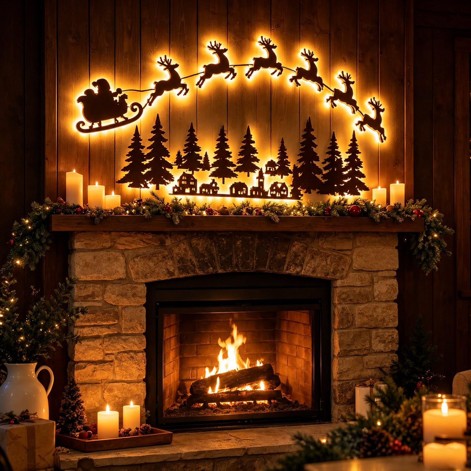 LED Reindeer Wall Decor, 3D Light-Up Wooden Christmas Decor (B#)