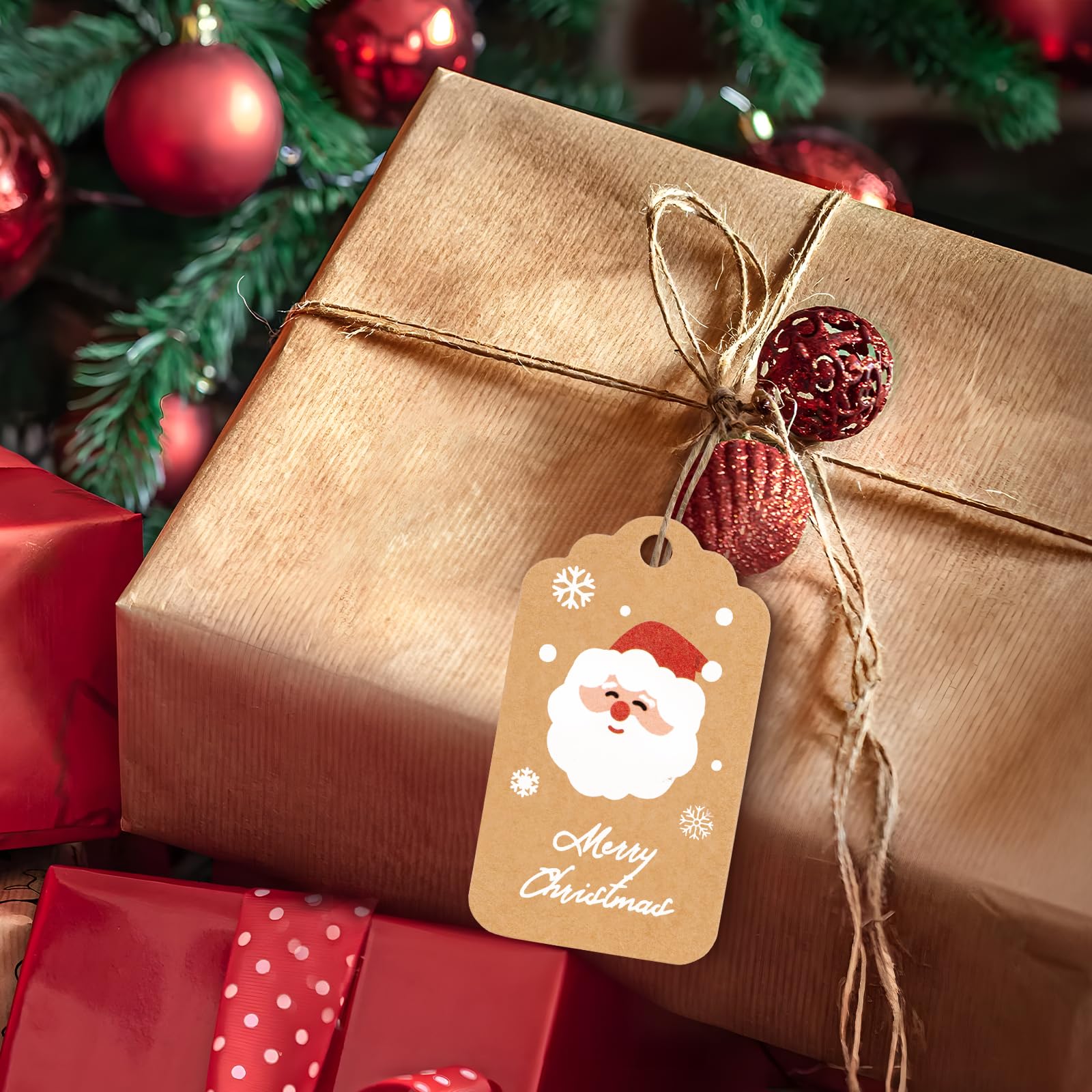 100 Etichette Regalo Di Natale + Spago - 20 Stili Diversi, Carta Kraft, Per Pacchi, Albero, Decorazioni