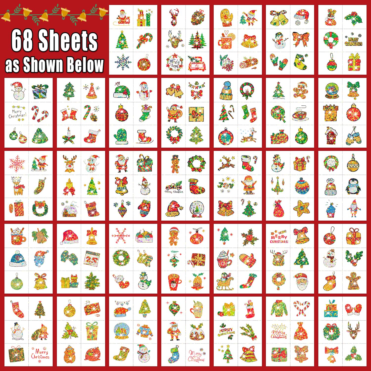Leesgel Glitter Tattoos for Kids Christmas Decorations 408pcs Christmas Stickers Temporary Tattoos - Image 2