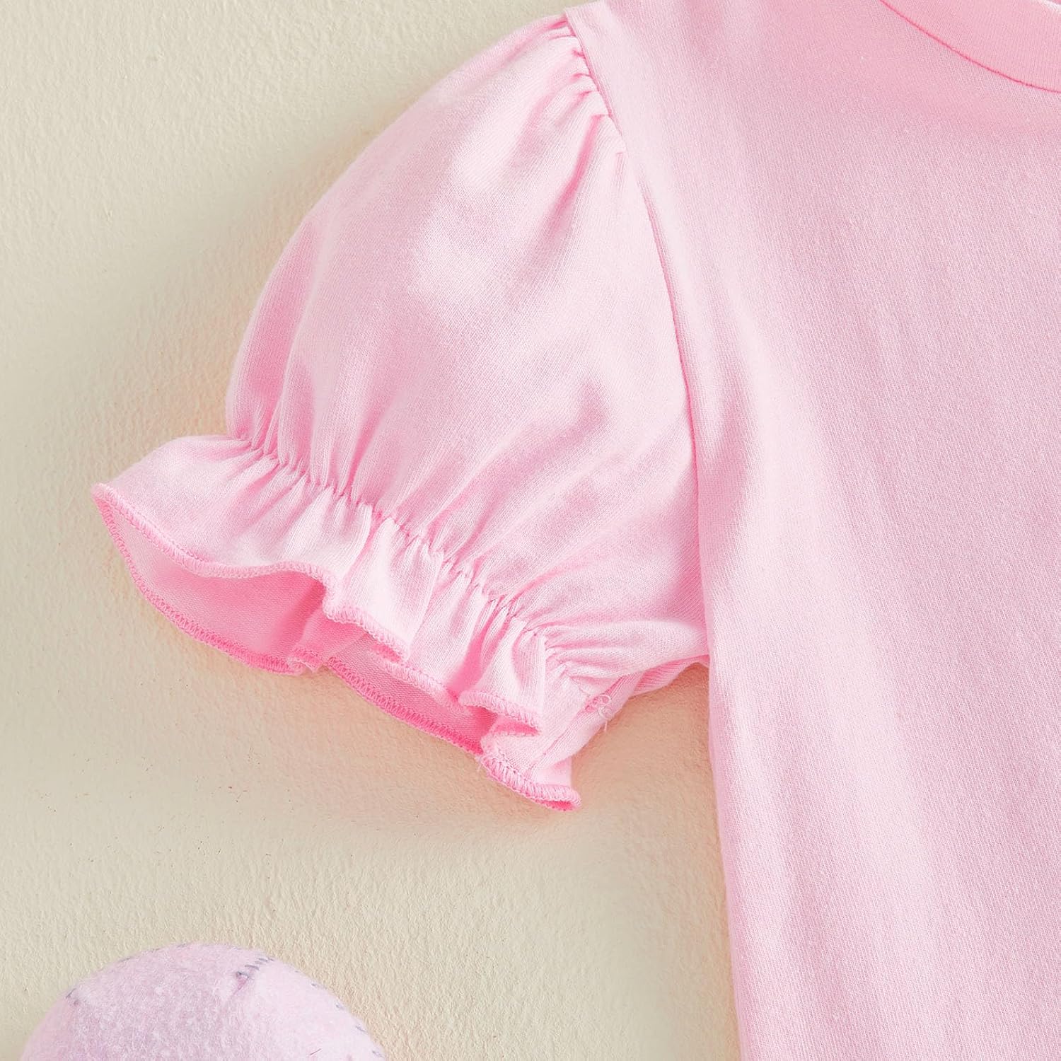 Rtnnsbbfcm Toddler Baby Girl Birthday Outfit Goose Embroidery Puff Sleeve Shirt Tops Ruffle Shorts Sets Cute Summer Clothes