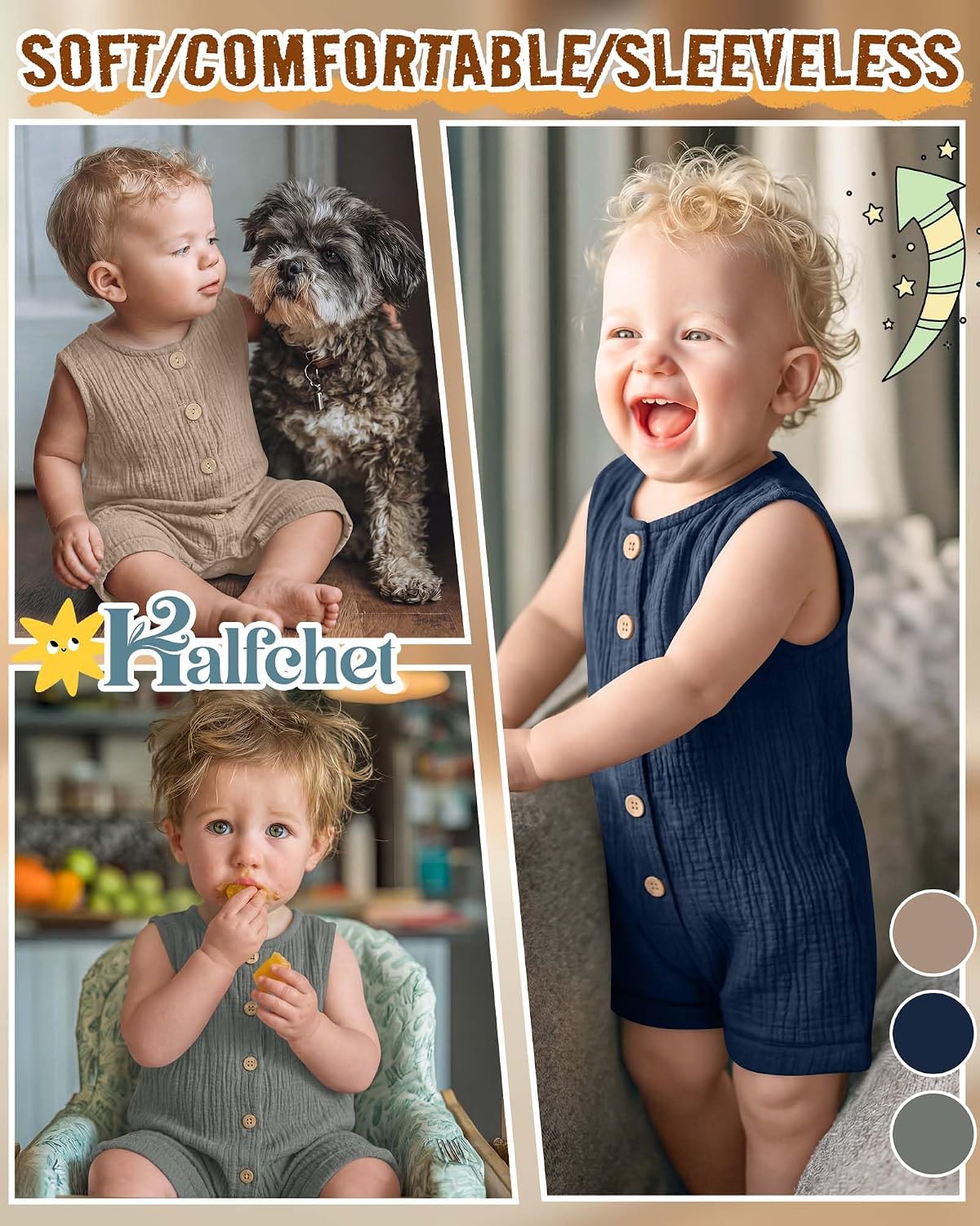 Halfchet 3 Pack Baby Boys Romper Infant Jumpsuit