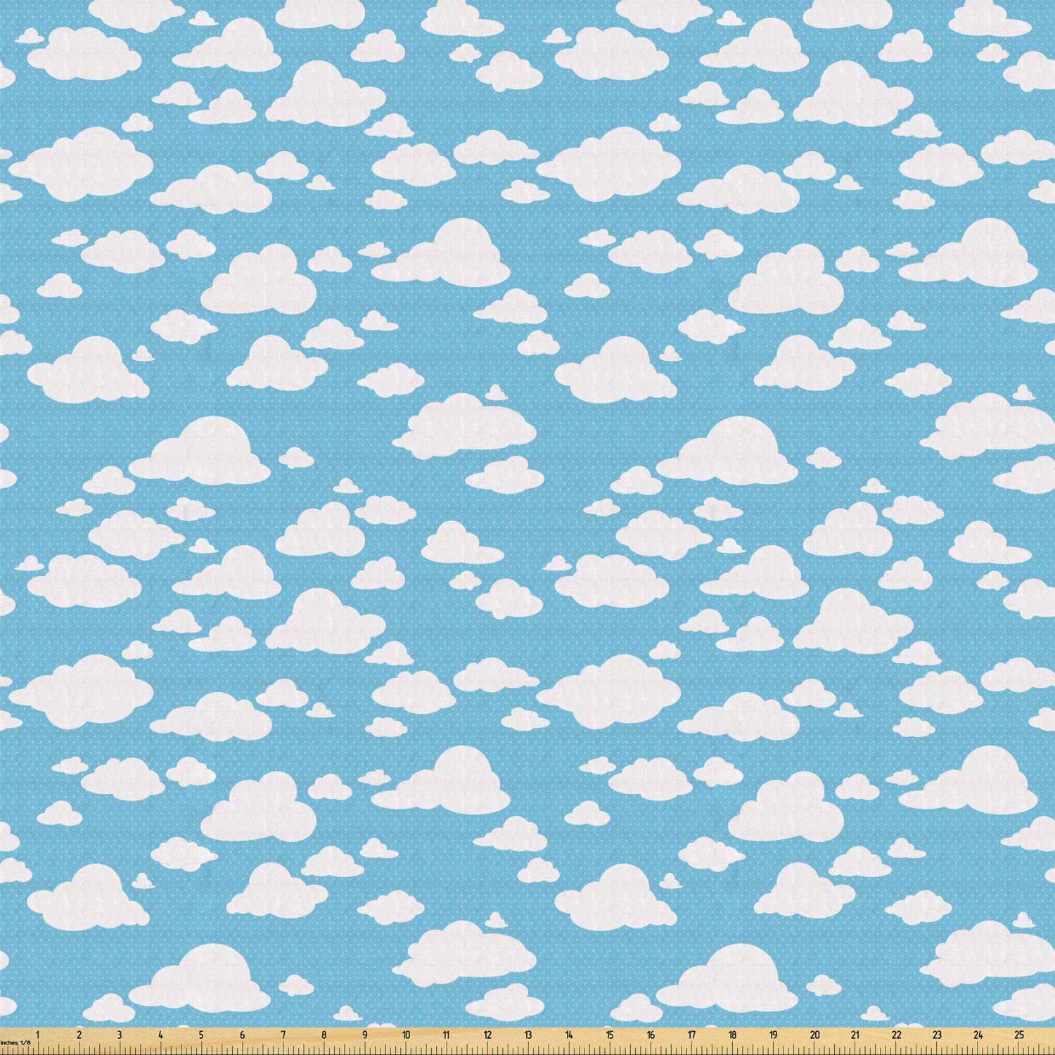 Ambesonne Blue Fabric by The Yard, Clear Summer Sky Pattern with Clouds Dotted Background Cartoon Style Design, Stretch Knit Fabric for Clothing Sewing and Arts Crafts, 1 Yard, Pale Blue