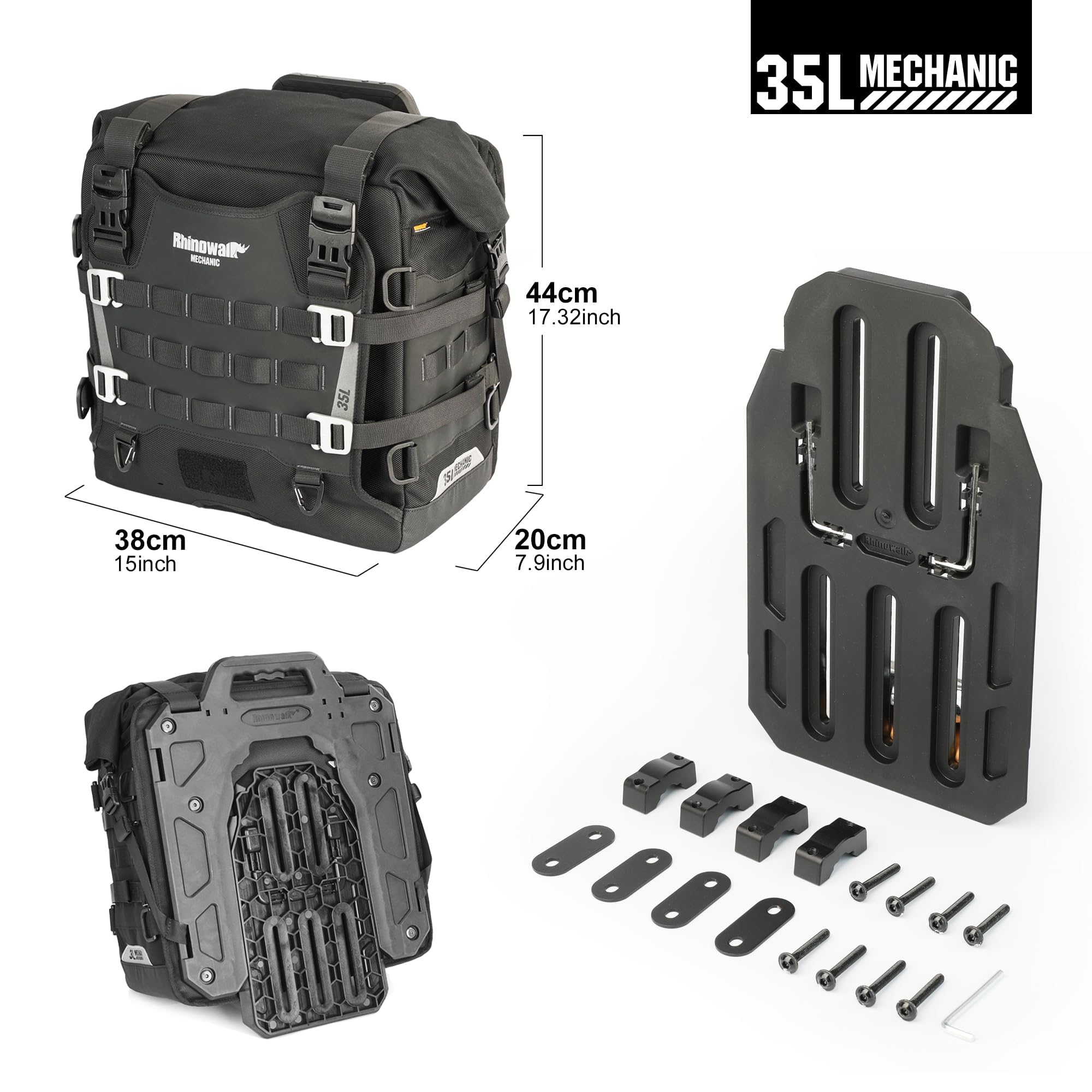 Rhinowalk Sacoche latérale pour moto - 35 l - Fermeture rapide