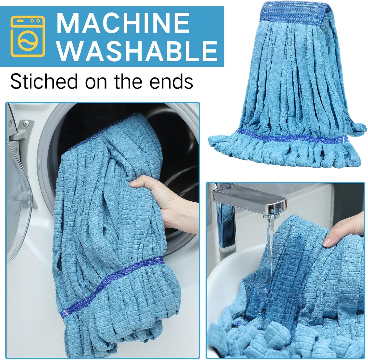 Lallisa 4 Pcs Commercial Mop Head Replacement Tube Microfiber Industrial Looped End Mop Heads Refill for Floor Cleaning for Home Commercial Industrial Use(Large,Blue)