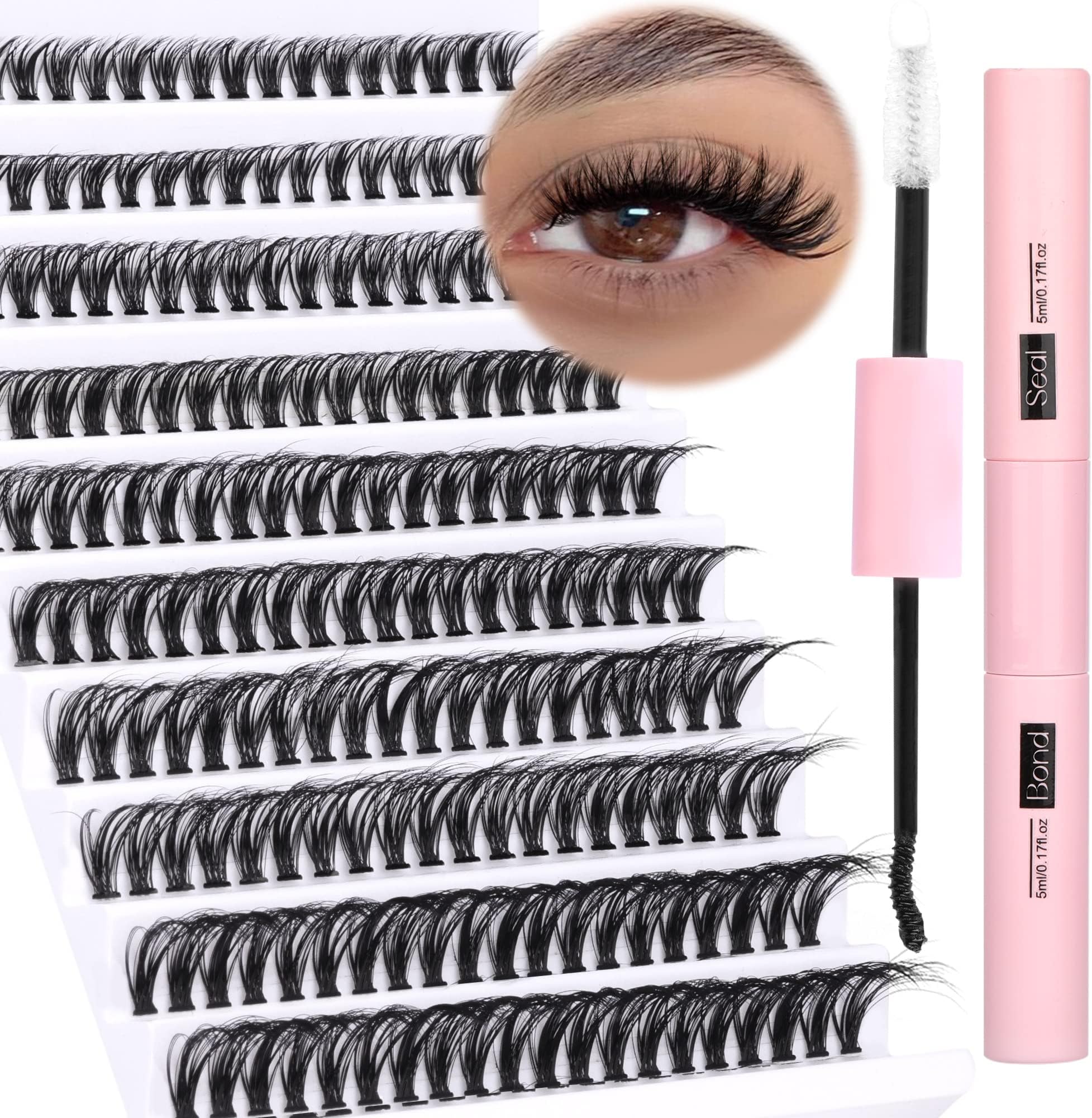DIY Lash Extension Kit 200pcs Lash Clusters Eyelash Extensions Kit 8-16MM Wispy Lashes Cluster Kit D-Curly Individual Lashes with Bond and Seal by Ruairie
