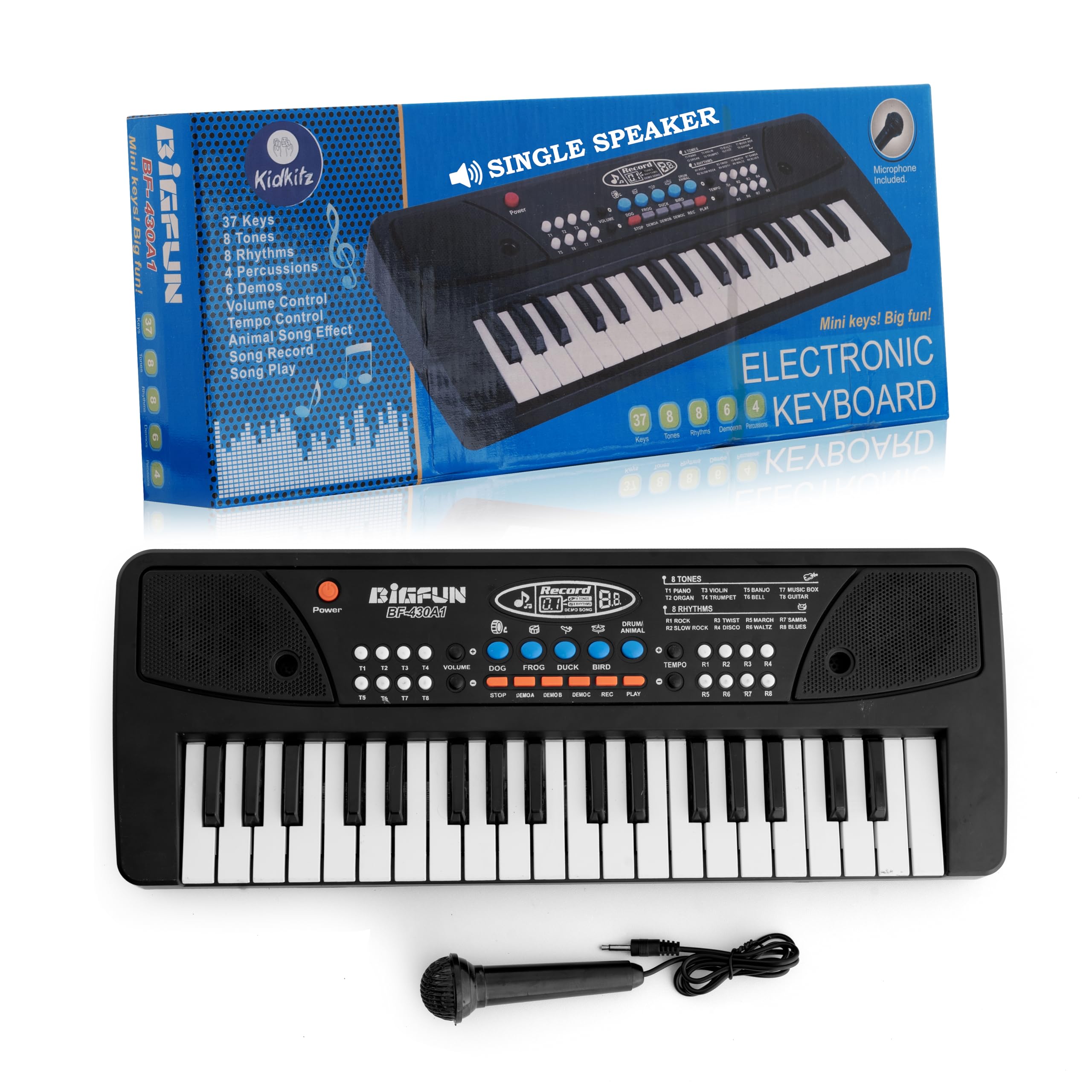Kidkitz Kids Piano with Mic – 37 Keys, 8 Rhythms, 8 Tones, 6 Demo Songs, DC 5V Powered Electronic Keyboard, Recording Musical Toy for Boys & Girls Ages 3 to 14 (B0D8HV7ZHB) Amazon Price History, Amazon Price Tracker