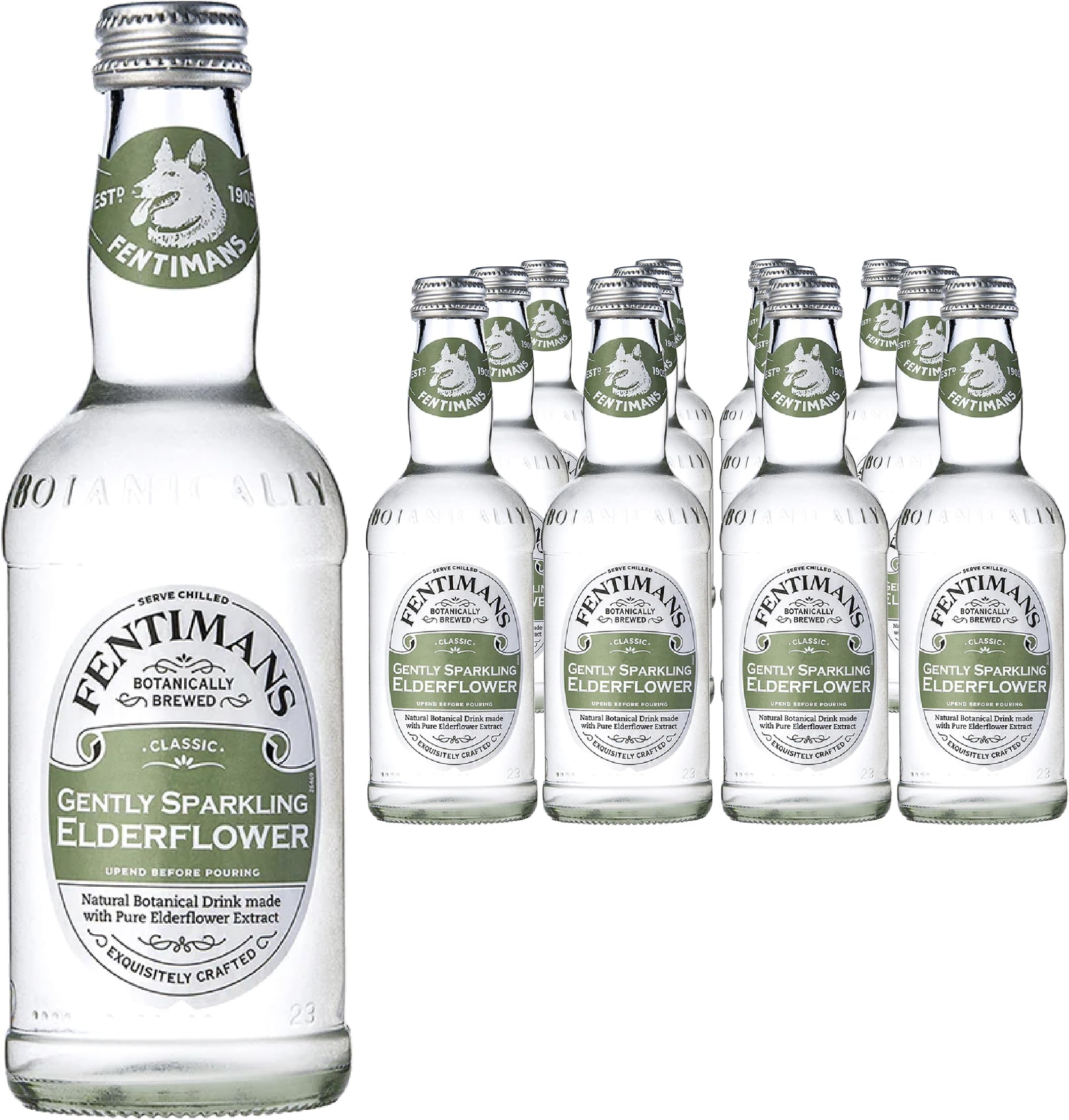 Fentimans Gently Sparkling Elderflower - Botanically Brewed Drink - Exquisitely Crafted & Refreshing Soft Drinks - Gluten-Free and Vegan Friendly Soft Drinks - 12 x 275ml Bottles