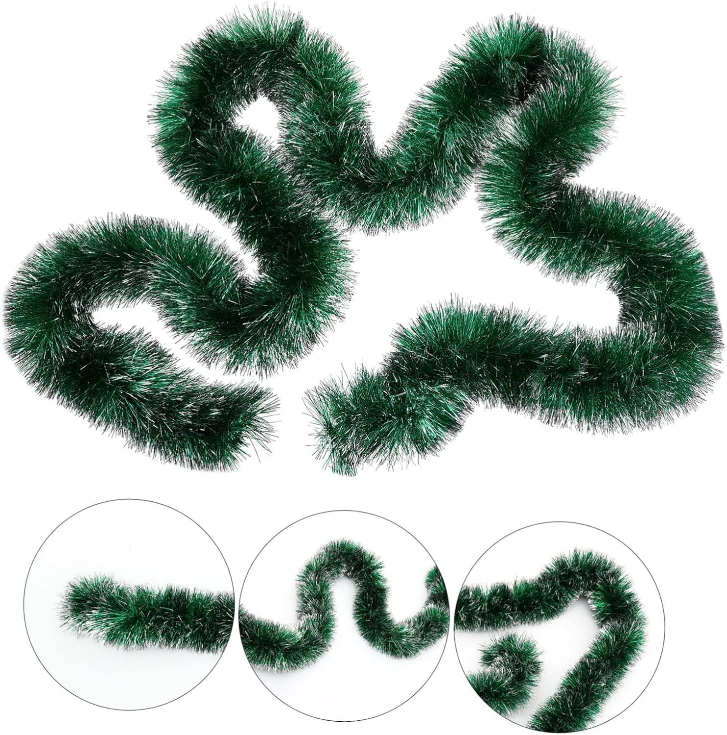 1pc Christmas Tinsel Garland Decoration Shiny Foil Fringe for Holiday Parties Home Decor and Festive Events Material Green Silver Edging
