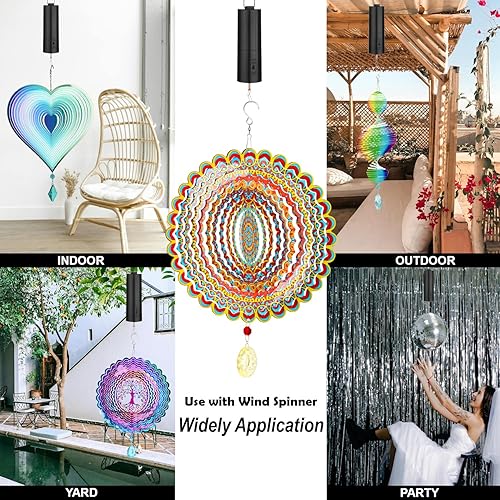 Miniatura 16 de Molinillos de viento, hilanderos de viento colgantes 3D, molinillos de viento para patio y jardín, flores de metal, arte de metal para patio, Púrpura