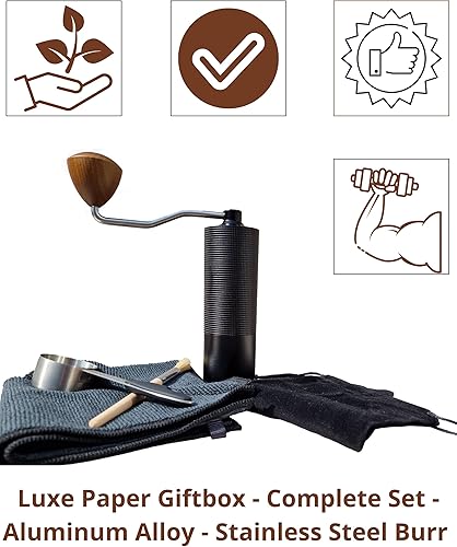 Miniatura 9 de WYN Molinillo de café manual con rebabas de acero inoxidable - Molinillo de café portátil de mano para café fresco, camping, viajes y hogar - Tamaño