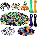 Halloween Pony Beads Plastic Beads Craft Beads Pipe Cleaners Chenille Stems Pompoms and Wiggle Eyes for Halloween Craft and Art DIY Decoration